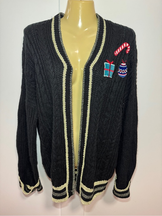 Rue21 Sweaters - rue21 Christmas Cardigan Sweater Womens Small Black Gold Metallic Ugly Holiday